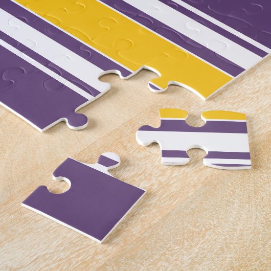 パープルイエロージャージストライプ名前をカスタムする番号 ジグソーパズル (側面)