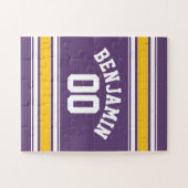 パープルイエロージャージストライプ名前をカスタムする番号 ジグソーパズル (横)