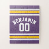 パープルイエロージャージストライプ名前をカスタムする番号 ジグソーパズル (縦)