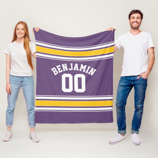 パープルイエロージャージストライプ名前をカスタムする番号 フリースブランケット (インサイチュ)