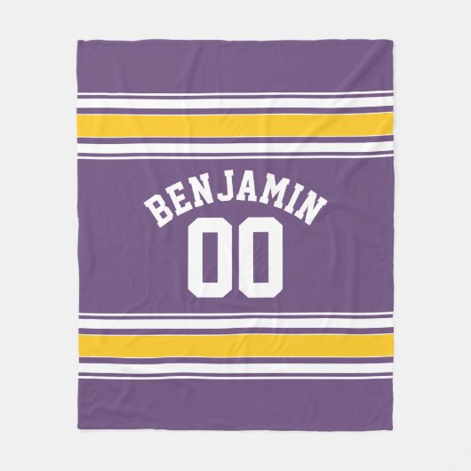 パープルイエロージャージストライプ名前をカスタムする番号 フリースブランケット (正面)