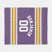 パープルイエロージャージストライプ名前をカスタムする番号 フリースブランケット (正面(横))