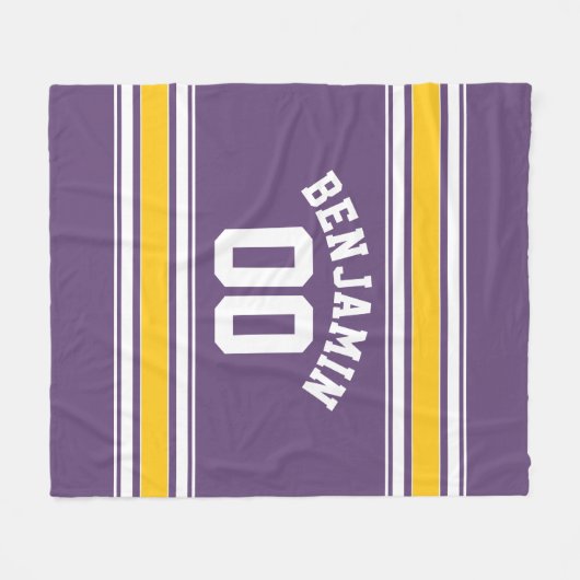 パープルイエロージャージストライプ名前をカスタムする番号 フリースブランケット (正面(横))