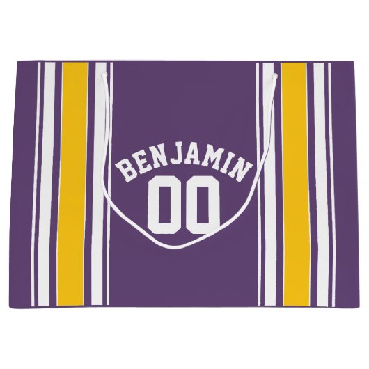 パープルイエロージャージストライプ名前をカスタムする番号 ラージペーパーバッグ (正面)