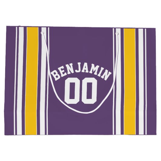 パープルイエロージャージストライプ名前をカスタムする番号 ラージペーパーバッグ (裏面)