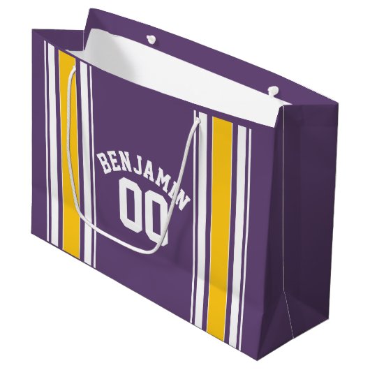 パープルイエロージャージストライプ名前をカスタムする番号 ラージペーパーバッグ (正面アングル)