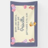 パープルイエローバレリナキャット子供の誕生日パーティー 横断幕 (縦)