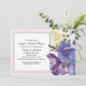 パープルイエローピンクフローラカップルのブライダルシャワー 招待状 (スタンド正面)