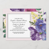 パープルイエローピンクフローラカップルのブライダルシャワー 招待状 (正面/裏面)