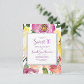 パープルイエローピンクフローラスウィート16誕生日 招待状 (スタンド正面)