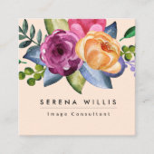 パープルイエローピンクフローラパステル スクエア名刺 (正面)