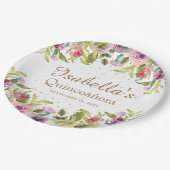 パープルイエローピンクフローラ金ゴールドグリッターキンセアニラ ペーパープレート (アングル)