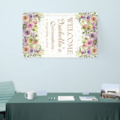 パープルイエローピンクフローラ金ゴールドグリッターキンセアニラ 横断幕 (トレードショー)