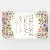 パープルイエローピンクフローラ金ゴールドグリッターキンセアニラ 横断幕 (横)