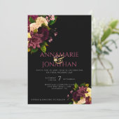 パープルイエローピンク牡丹&バラズ結婚&RSVP 招待状 (スタンド正面)