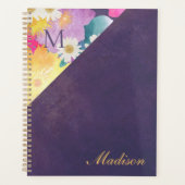 パープルイエローフローラガーリートレンディーモノグラム プランナー手帳 (正面)
