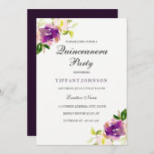 パープルイエローフローラキンセアニェラパーティの招待状 招待状 (正面/裏面)