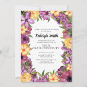 パープルイエローフローラホワイトカレッジトランクパーティー 招待状 (正面)