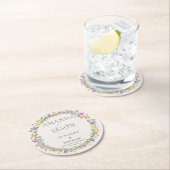 パープルイエローフローラワイルドフラワーリース結婚ズ ラウンドペーパーコースター (インサイチュ)