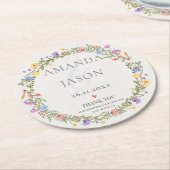 パープルイエローフローラワイルドフラワーリース結婚ズ ラウンドペーパーコースター (アングル)