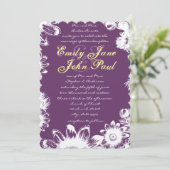 パープルイエローフローラ結婚式招待状 招待状 (スタンド正面)