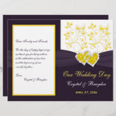 パープルイエローホワイトフローラ、ハート結婚式 プログラム (正面/裏面)