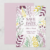 パープルイエローボホフローラガーデンサマー秋 セーブザデート (正面/裏面)