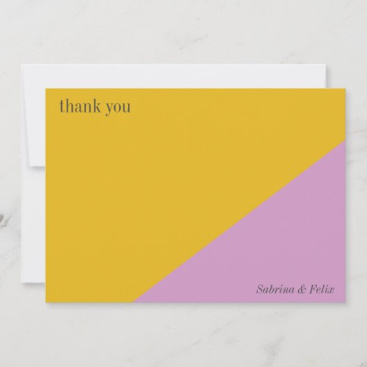 パープルイエローモダンシックカラフルカスタムウェディング サンキューカード (正面)