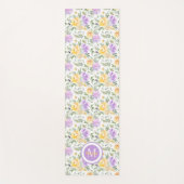 パープルイエローローズウォーターカラーフラワーフローラ ヨガマット (正面)