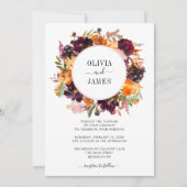 パープルイエローローズブルゴーニュフローラ秋結婚の日 招待状 (正面)