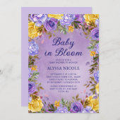 パープルイエローローズペオニーベビーイン開花 招待状 (正面/裏面)