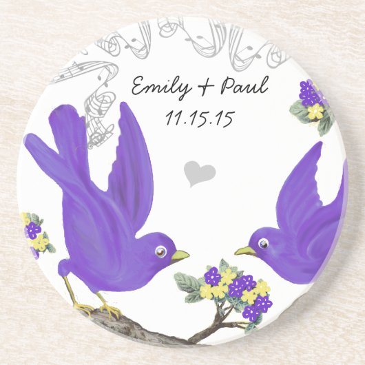 パープルイエローヴィンテージラブバードコースター コースター (正面)