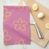 パープルイエロー熱帯フローラ春 キッチンタオル (四つ折り)