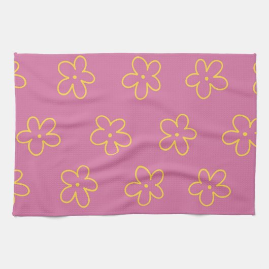 パープルイエロー熱帯フローラ春 キッチンタオル (横)