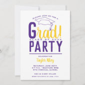 パープルイエロー金ゴールド卒業パーティー 招待状 (正面)