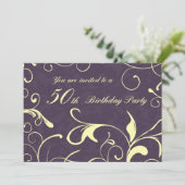 パープルイエロー50歳誕生日パーティーの招待状 招待状 (スタンド正面)