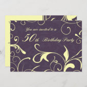 パープルイエロー50歳誕生日パーティーの招待状 招待状 (正面/裏面)