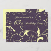 パープルイエロー65歳誕生日パーティーの招待状 招待状 (正面/裏面)