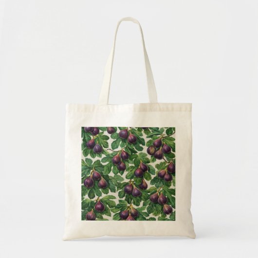 パープルイチジクの植物画パターン トートバッグ (正面)