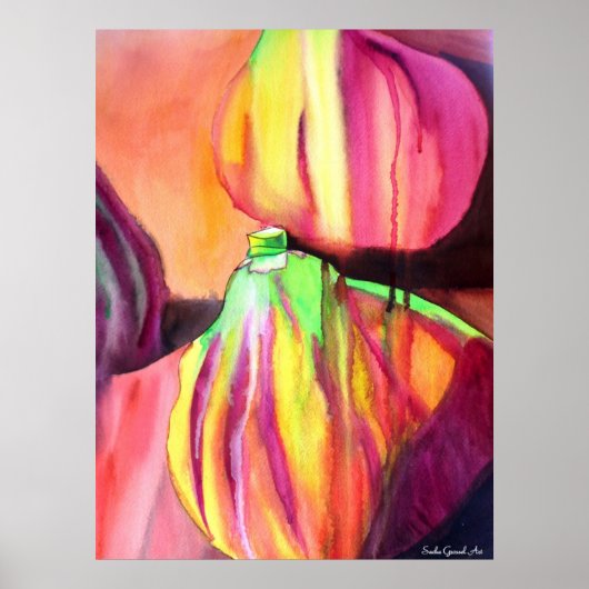 パープルイチジクの水彩オリジナルアート絵画ドリップ ポスター (正面)