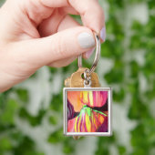 パープルイチジクオリジナルアートの水色ドリップ絵画ズ キーホルダー (手)