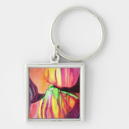 パープルイチジクオリジナルアートの水色ドリップ絵画ズ キーホルダー (正面)