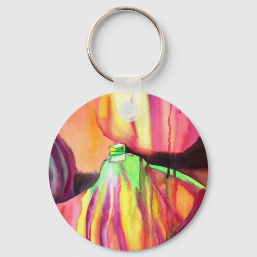 パープルイチジクオリジナルアートの水色ドリップ絵画ズ キーホルダー (正面)