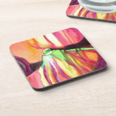 パープルイチジクオリジナルアートの水色ドリップ絵画ズ コースター (左側)