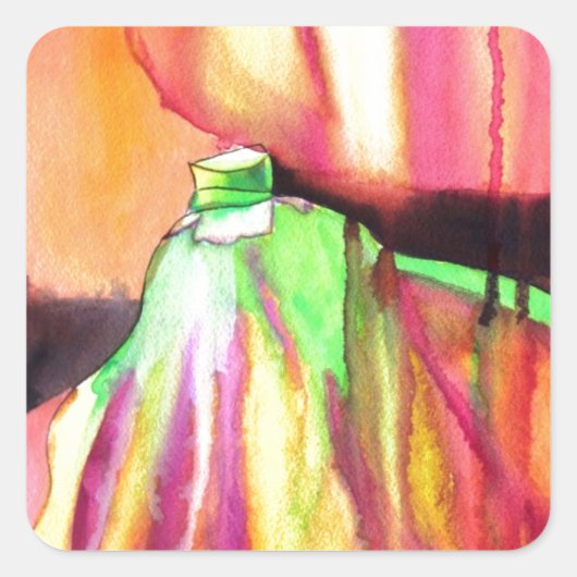 パープルイチジクオリジナルアートの水色ドリップ絵画ズ スクエアシール (正面)