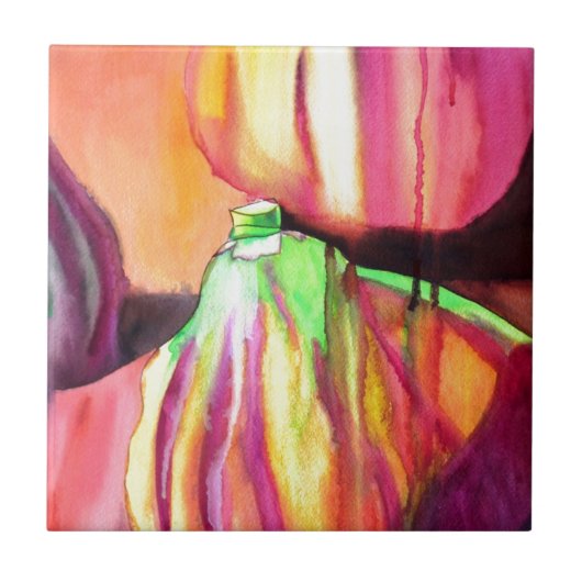 パープルイチジクオリジナルアートの水色ドリップ絵画ズ タイル (正面)