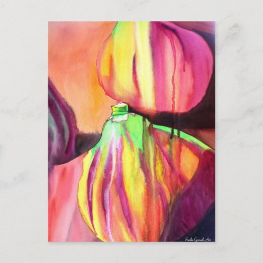 パープルイチジクオリジナルアートの水色ドリップ絵画ズ ポストカード (正面)