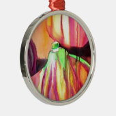 パープルイチジクオリジナルアートの水色ドリップ絵画ズ メタルオーナメント (右)