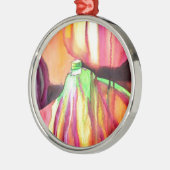 パープルイチジクオリジナルアートの水色ドリップ絵画ズ メタルオーナメント (左)