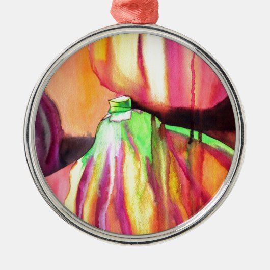 パープルイチジクオリジナルアートの水色ドリップ絵画ズ メタルオーナメント (正面)